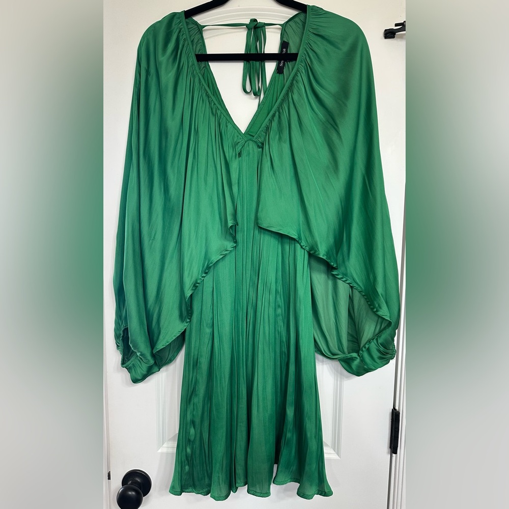 Strut & Bolt Shirred Satin Mini Dress / Green / Medium